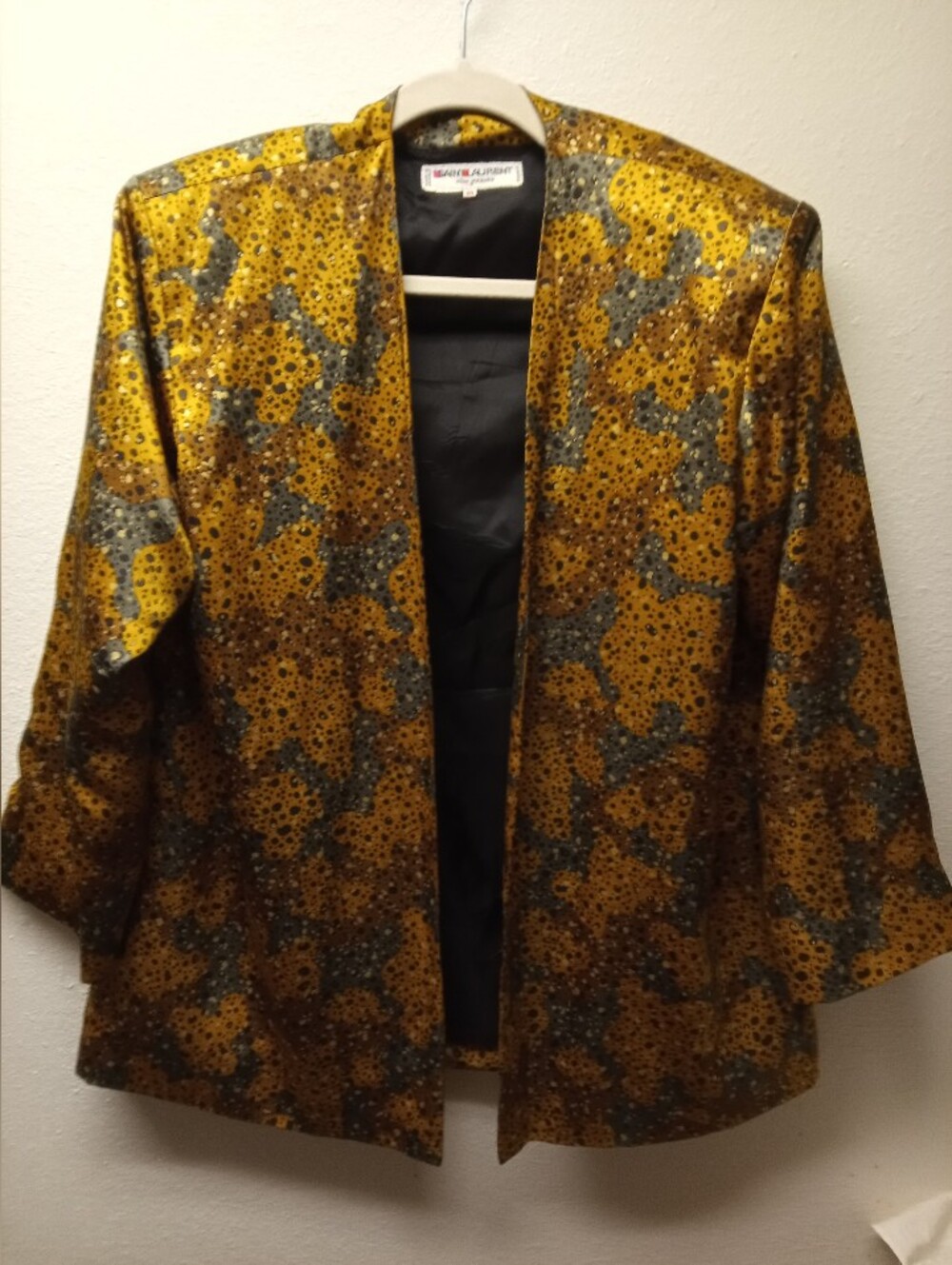 Saint Laurent Rive Guache Sz 40 Womens Leopard Camo Gold 80s Blazer